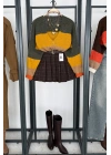 Retro Şerit Triko kazak Yeşil-Hardal
