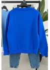 Ribanalı Şardonlu Sweatshirt Saks Mavisi