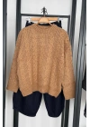 Saç Örgü Bisiklet Yaka Triko Kazak Camel