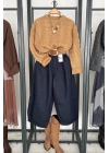 Saç Örgü Bisiklet Yaka Triko Kazak Camel