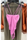 Saten Pembe Bodysuit Pembe