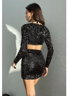 Backless Sequined Dress - Black
