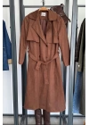 Süet Görünümlü Trench Coat Kahverengi