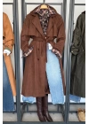 Süet Görünümlü Trench Coat Kahverengi