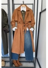 Süet Görünümlü Trench Coat Taba