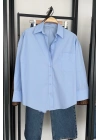 Tek Cep Oversize Poplin Gömlek Bebe Mavi