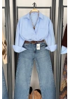 Tek Cep Oversize Poplin Gömlek Bebe Mavi