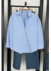 Tek Cep Oversize Poplin Gömlek Bebe Mavi