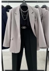 Tek Düğme Blazer Ceket Gri