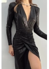Long Sleeved Draped Dress / Black