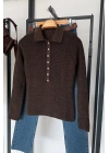 Uzun Kollu Polo Yaka Kazak Kahve Melanj