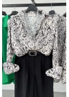 V-Neck Satin Patterned Shirt