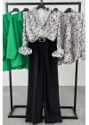 V-Neck Satin Patterned Shirt