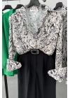 V-Neck Satin Patterned Shirt