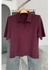 Vatkalı Polo Yaka T-Shirt Bordo