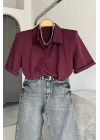 Vatkalı Polo Yaka T-Shirt Bordo