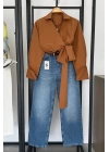 Yandan Bağlamalı Gömlek Taba