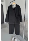 Yandan Bağlamalı Premium Kimono Takım Füme