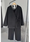 Yandan Bağlamalı Premium Kimono Takım Füme