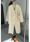 Yandan Bağlamalı Premium Kimono Takım Krem