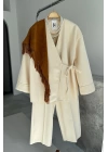 Yandan Bağlamalı Premium Kimono Takım Krem