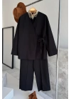 Yandan Bağlamalı Premium Kimono Takım Siyah