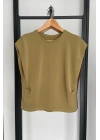 Yandan Pile Detaylı T-Shirt Olive