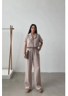 Yüksek Bel Pantolon Crop Takım Vizon