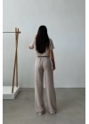 Yüksek Bel Pantolon Crop Takım Vizon