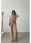 Yüksek Bel Pantolon Crop Takım Camel