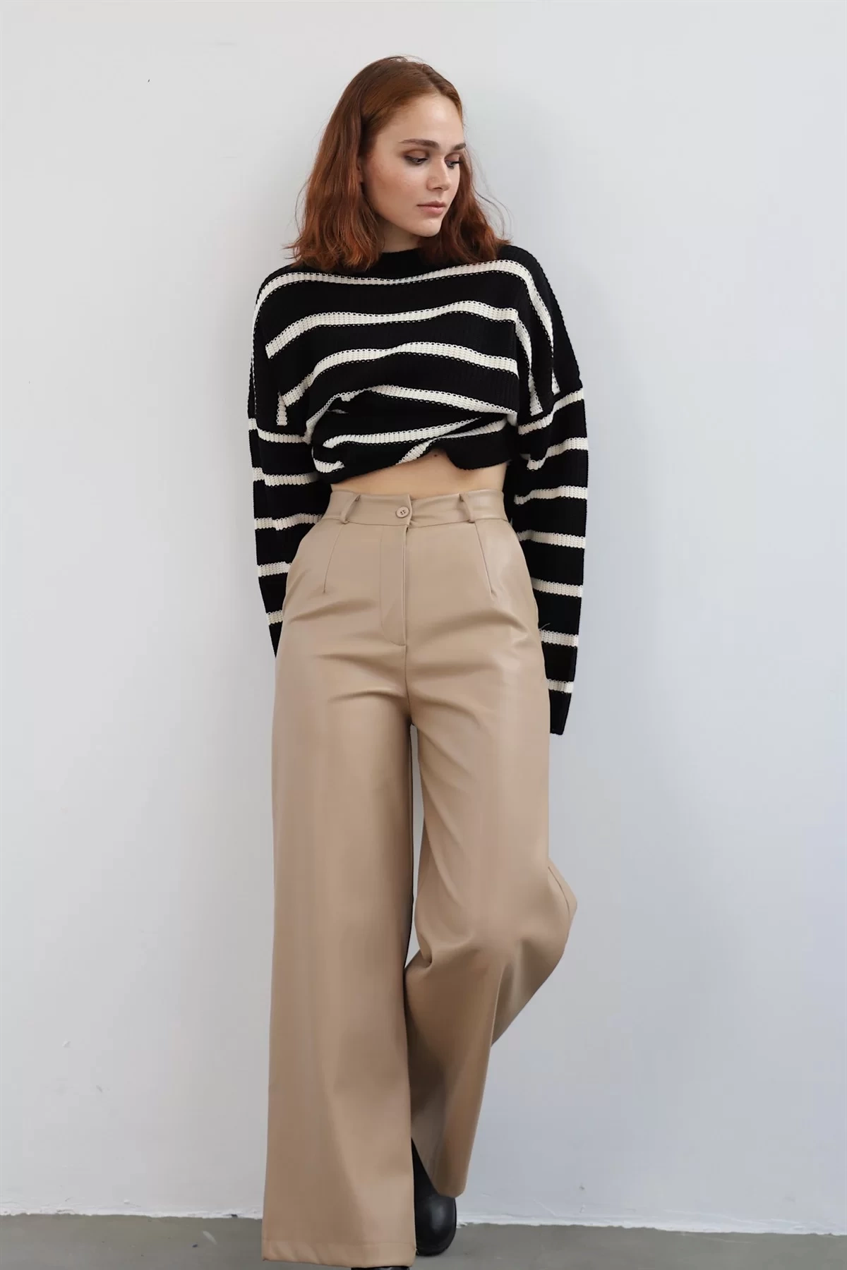 Bs Wide Leg Leather Trousers