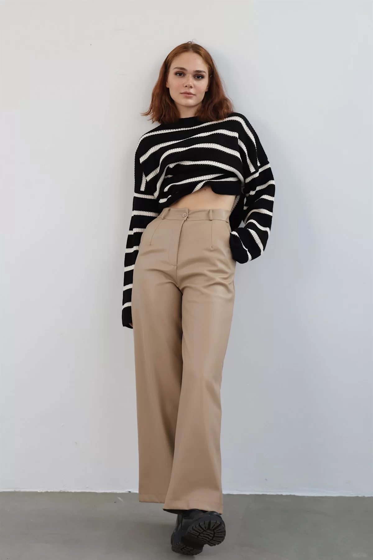 Bs Wide Leg Leather Trousers