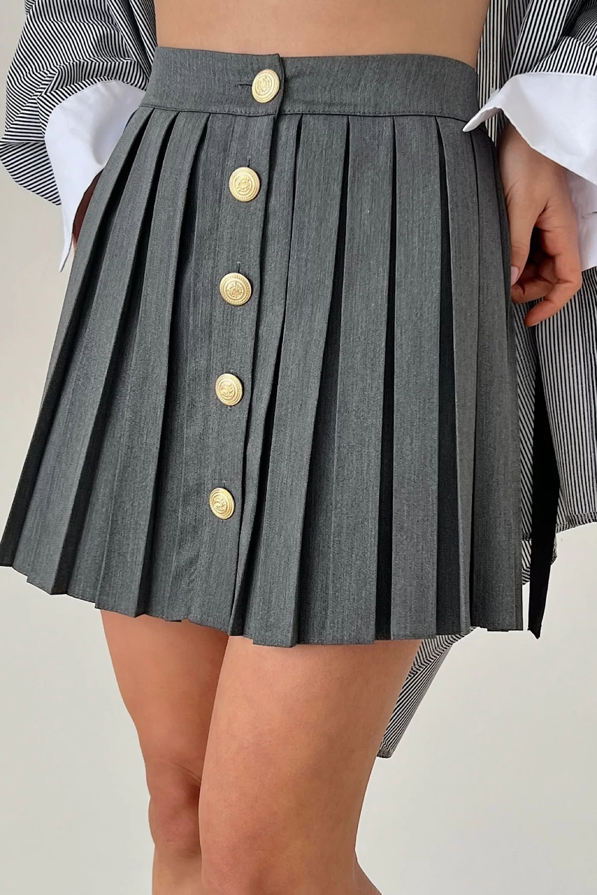 Gold Button Pleated Skirt