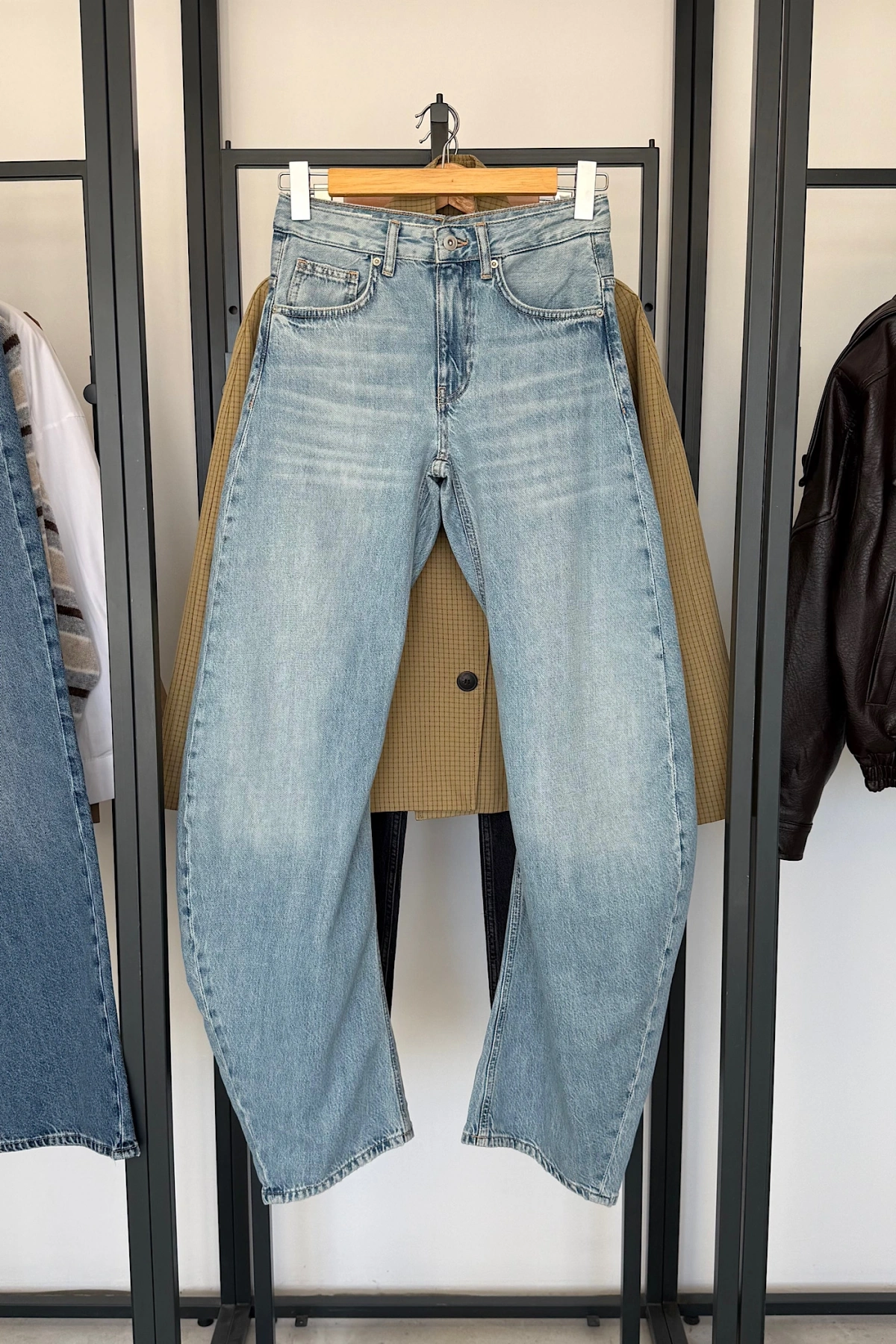 1004 Wide Leg Yıkamalı Jean Mavi