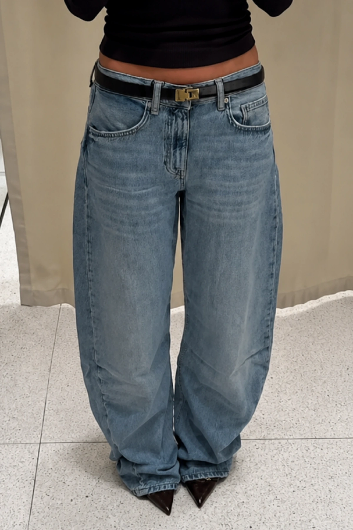 1004 Wide Leg Yıkamalı Jean Mavi