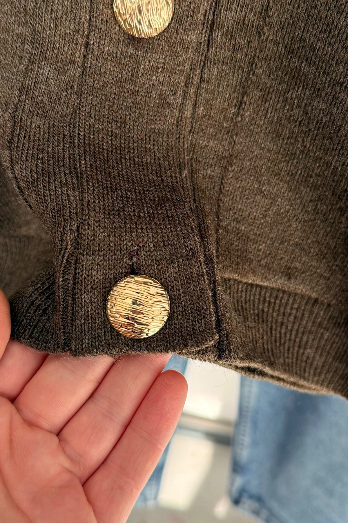 4 Düğmeli Hırka Kahve Melanj