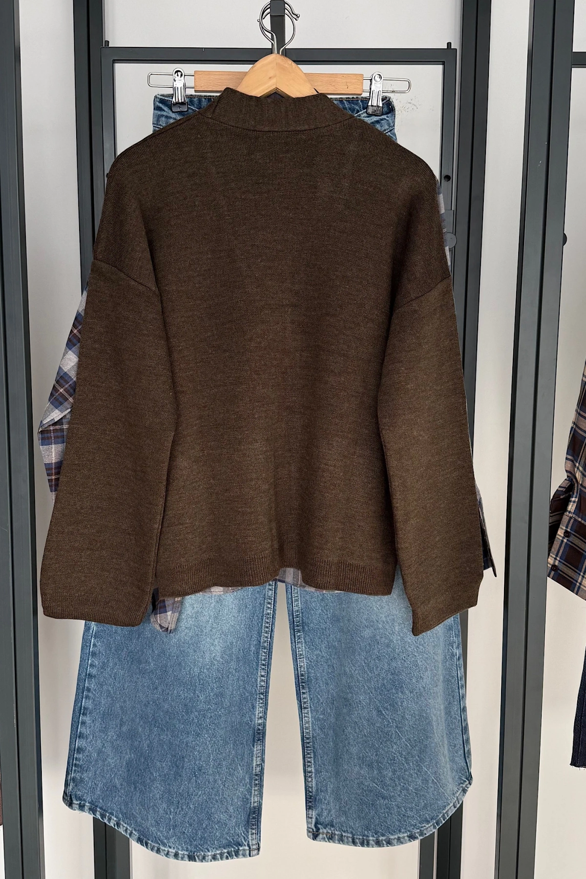 4 Düğmeli Hırka Kahve Melanj