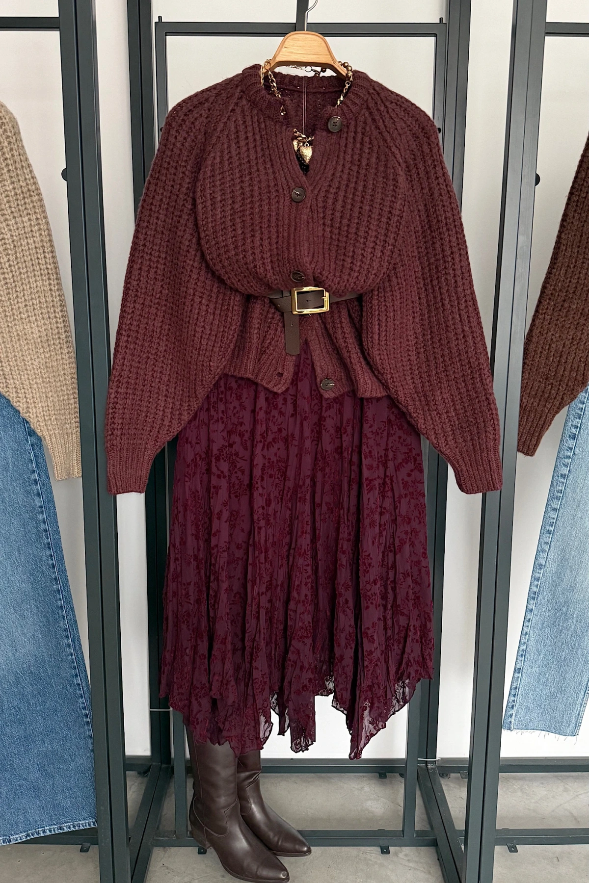 5 Düğmeli Hırka Mürdüm