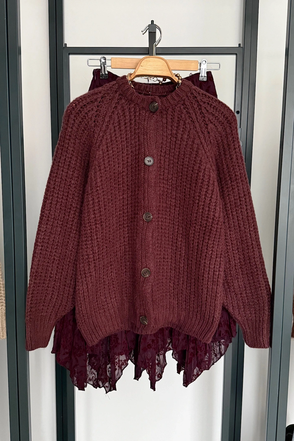 5 Düğmeli Hırka Mürdüm