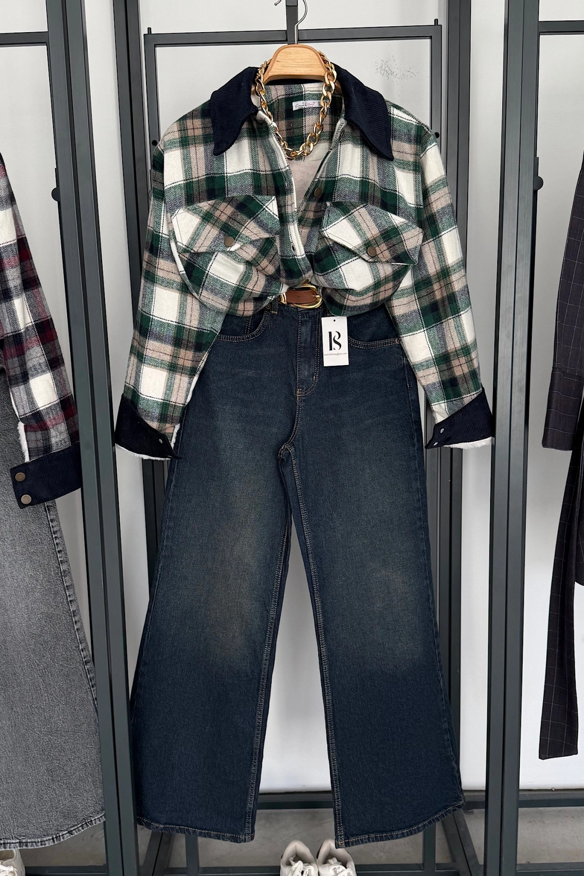 Kadife Detaylı Oduncu Ceket Haki