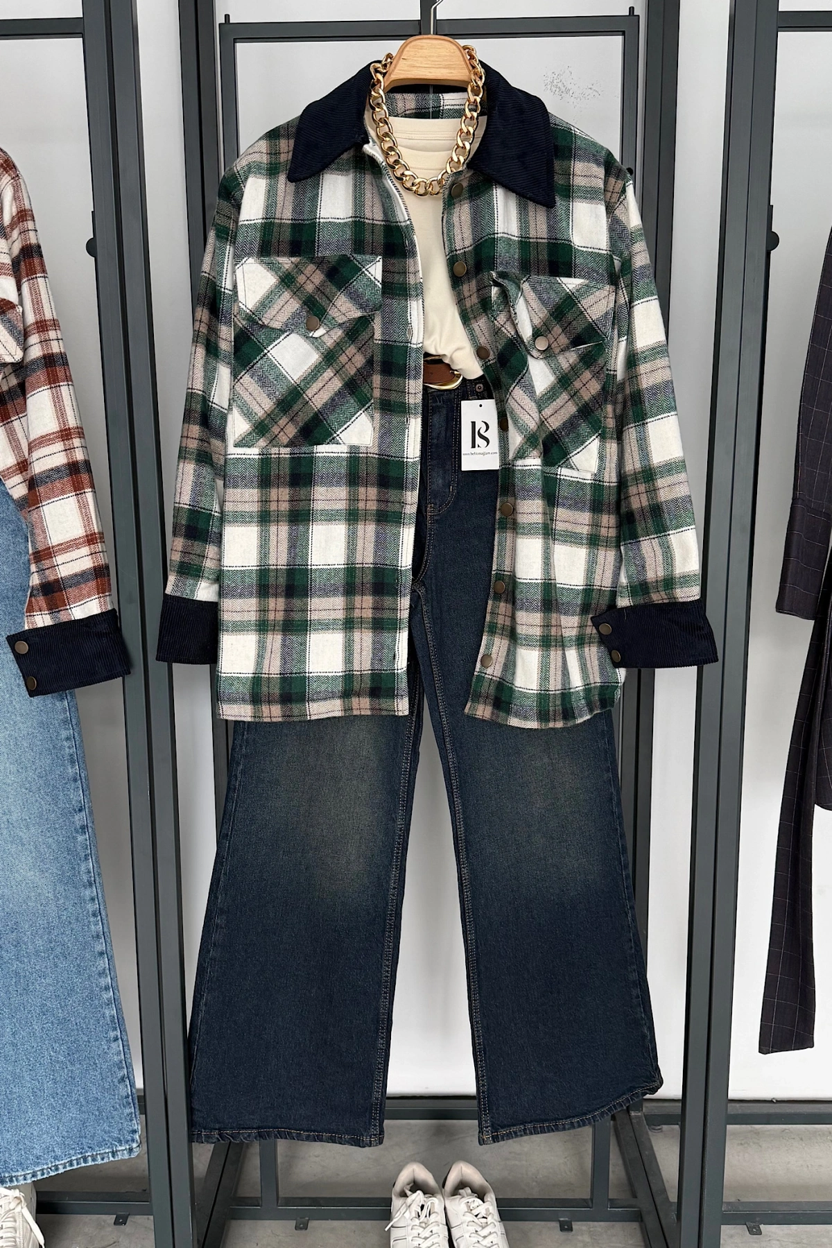 Kadife Detaylı Oduncu Ceket Haki