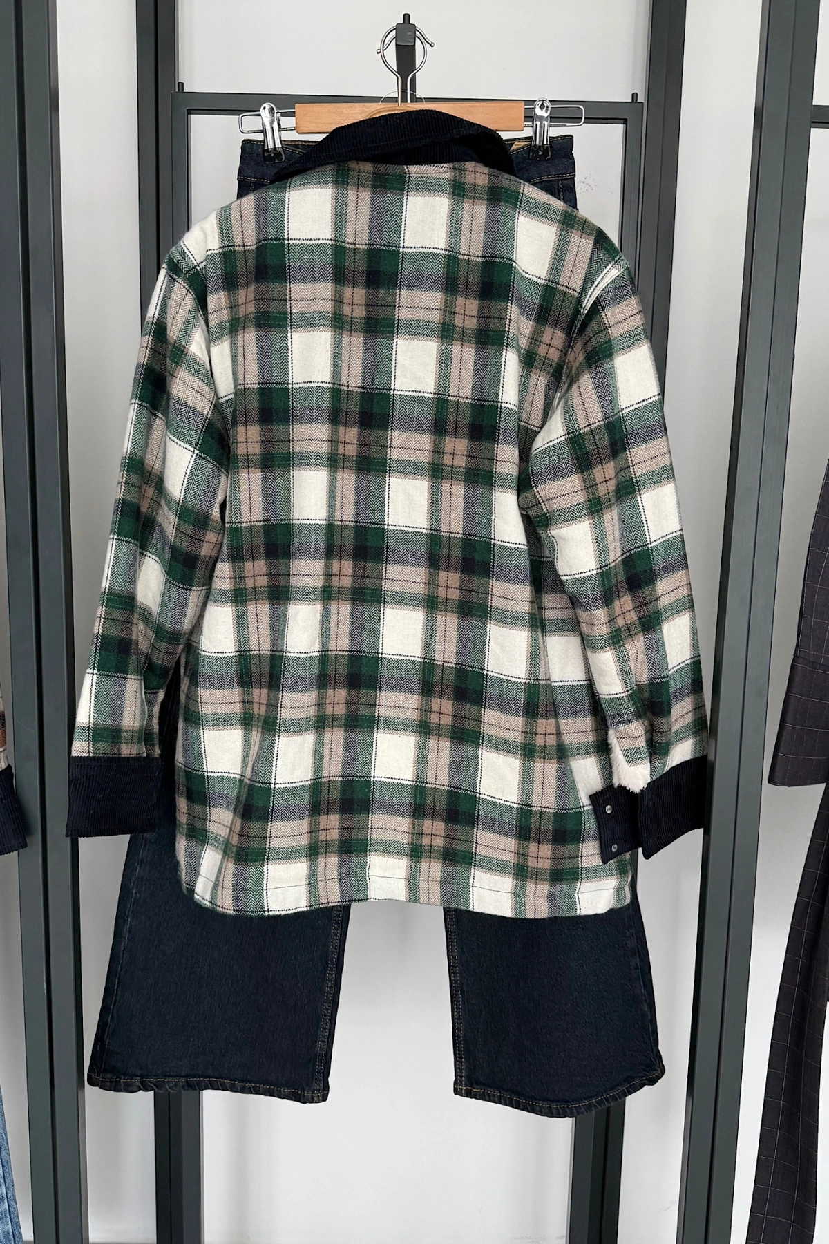 Kadife Detaylı Oduncu Ceket Haki