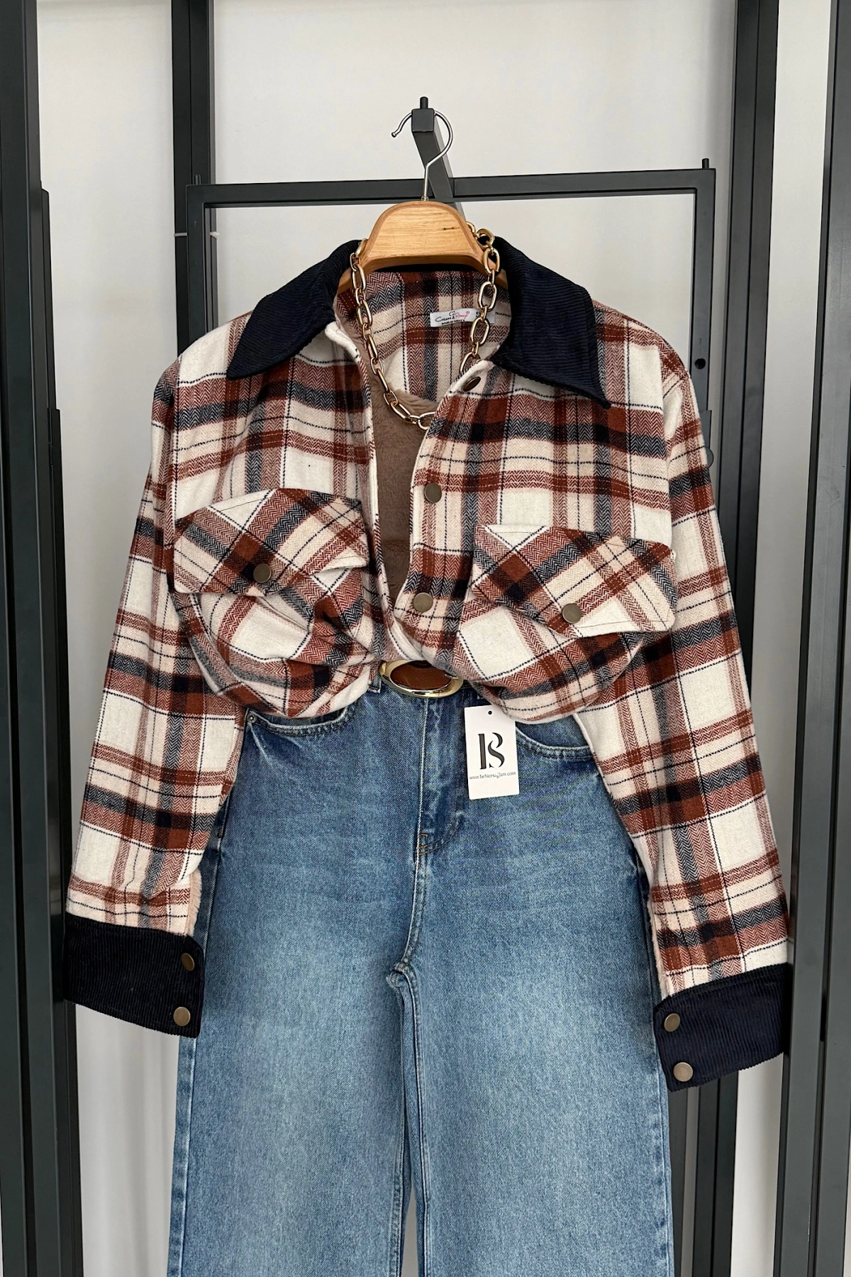 Kadife Detaylı Oduncu Ceket Kahverengi