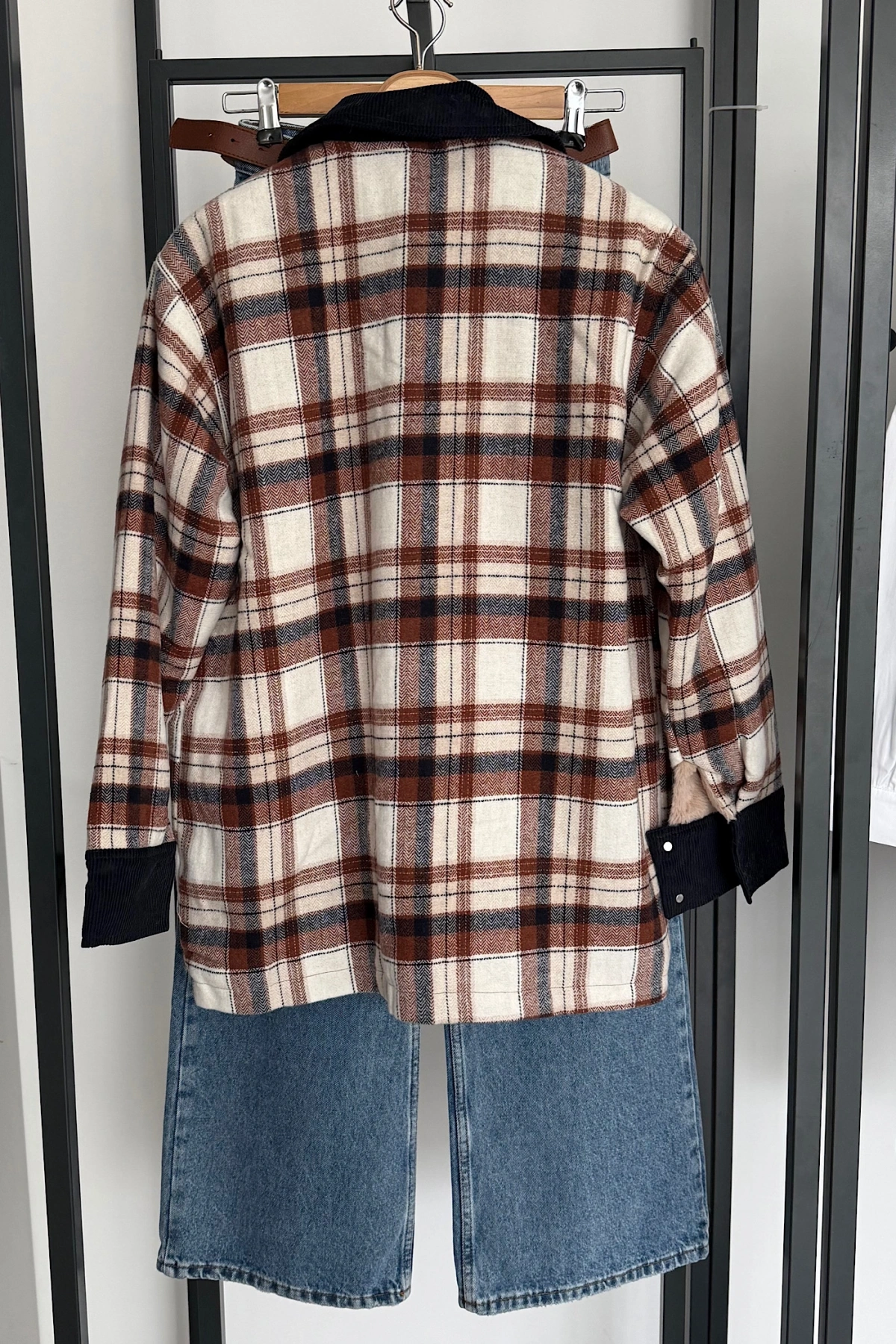 Kadife Detaylı Oduncu Ceket Kahverengi