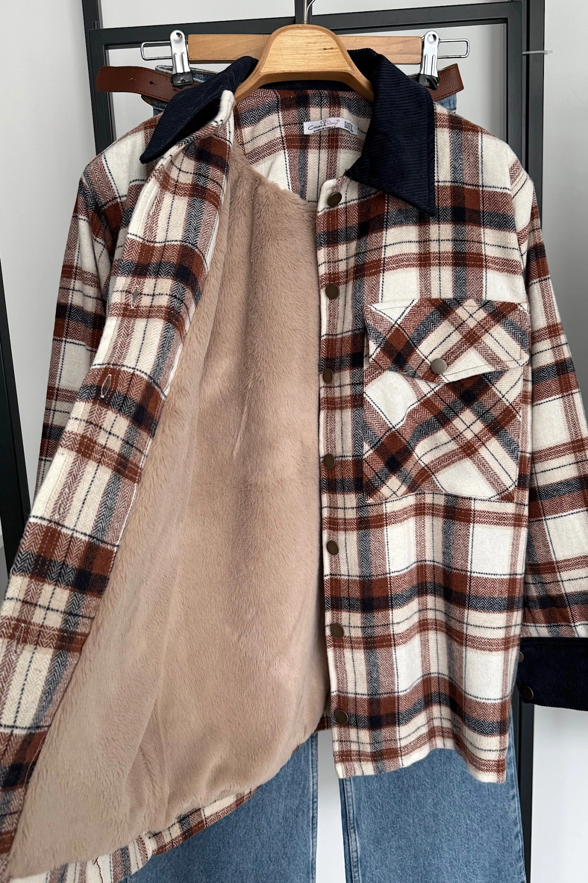 Kadife Detaylı Oduncu Ceket Kahverengi