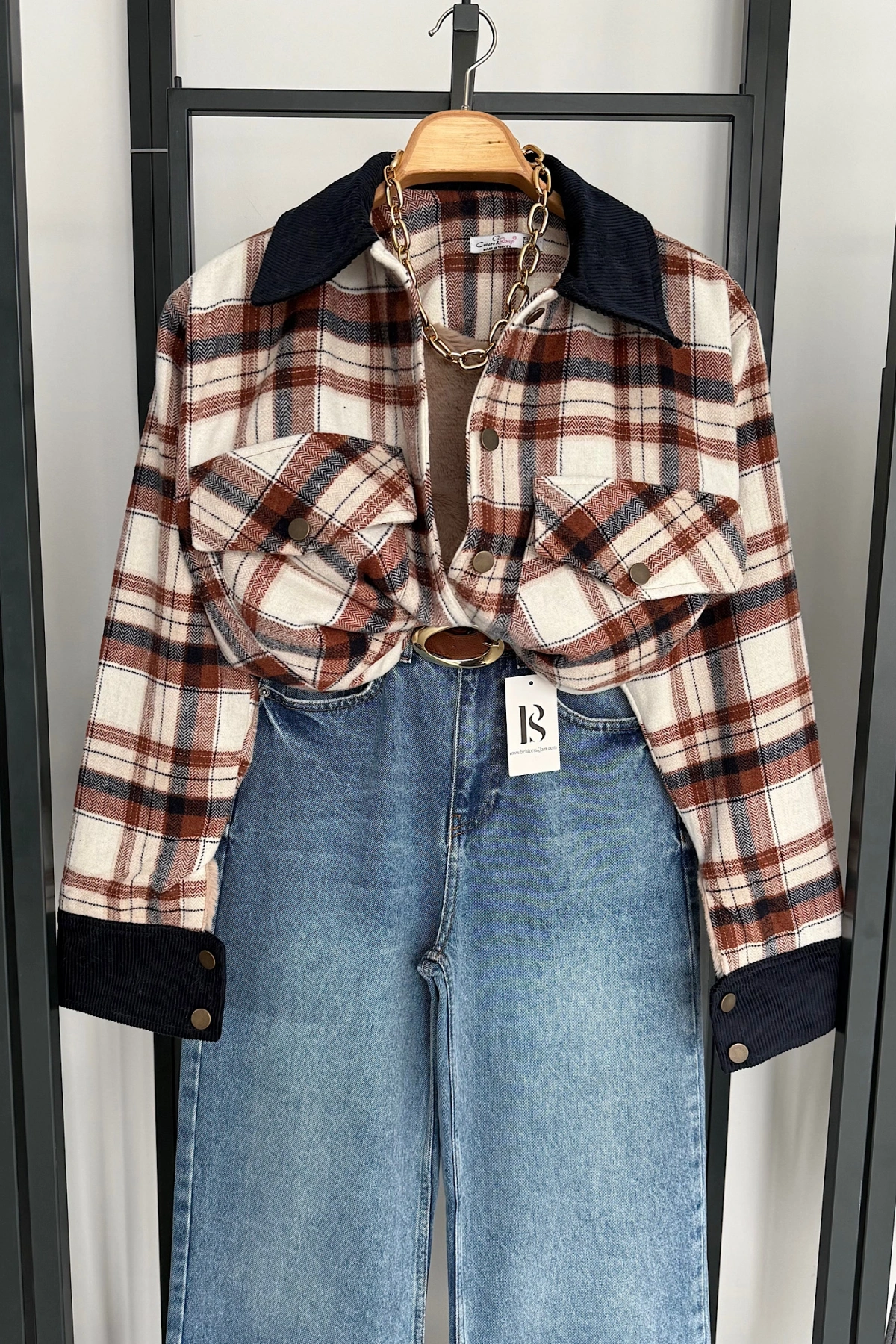 Kadife Detaylı Oduncu Ceket Kahverengi