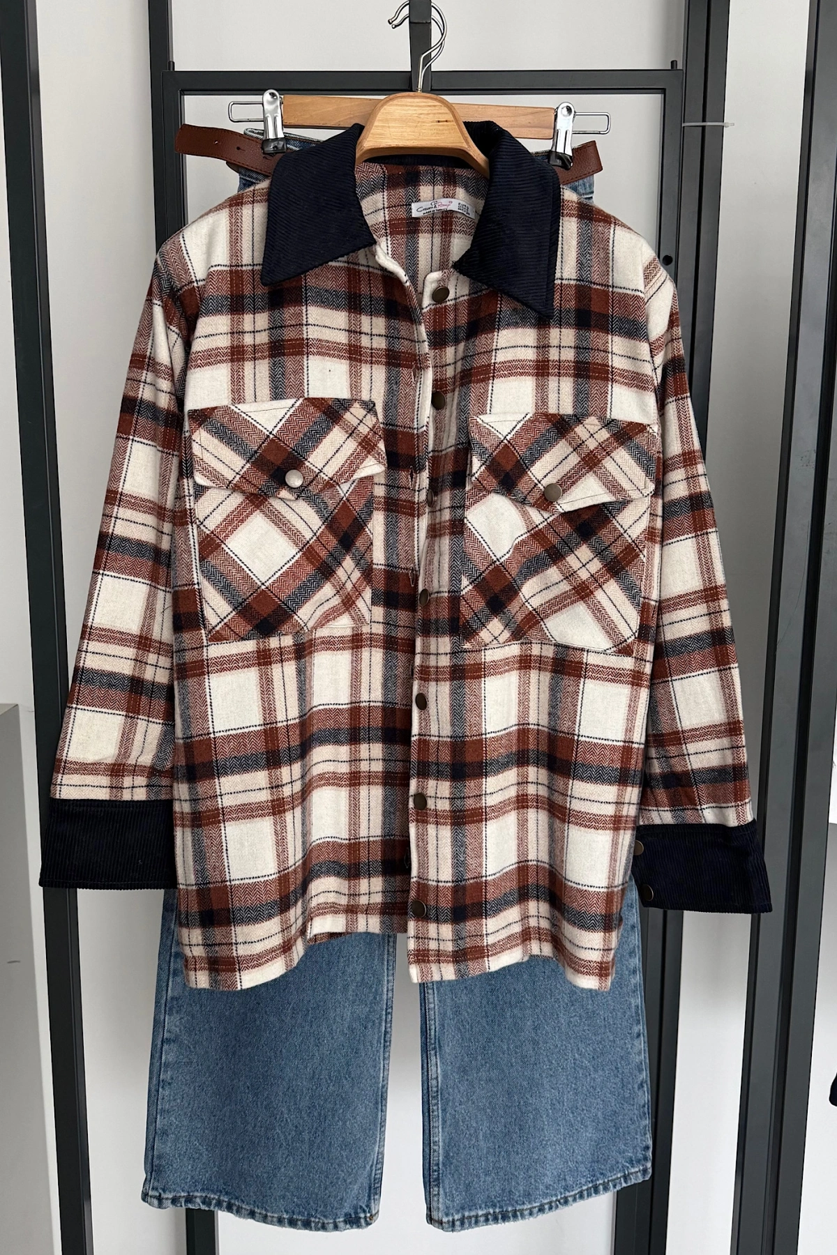 Kadife Detaylı Oduncu Ceket Kahverengi