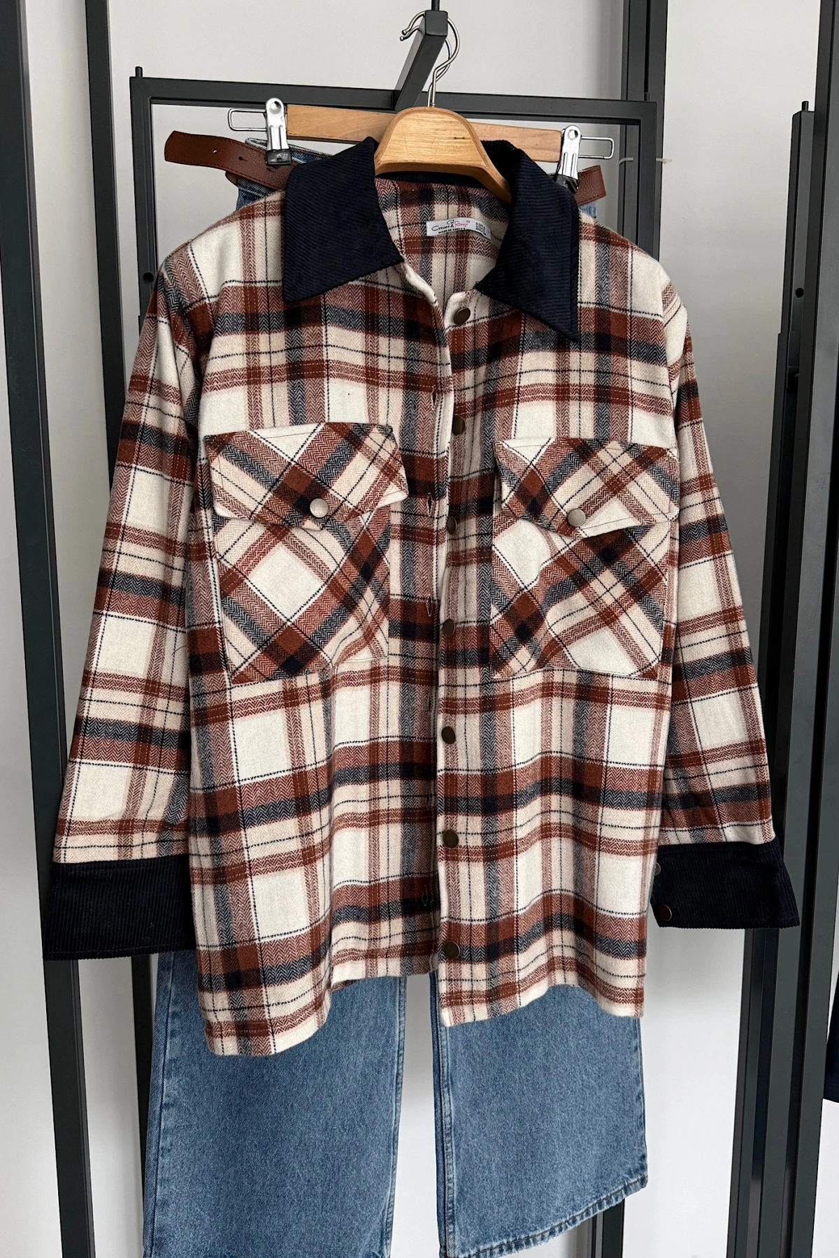 Kadife Detaylı Oduncu Ceket Kahverengi