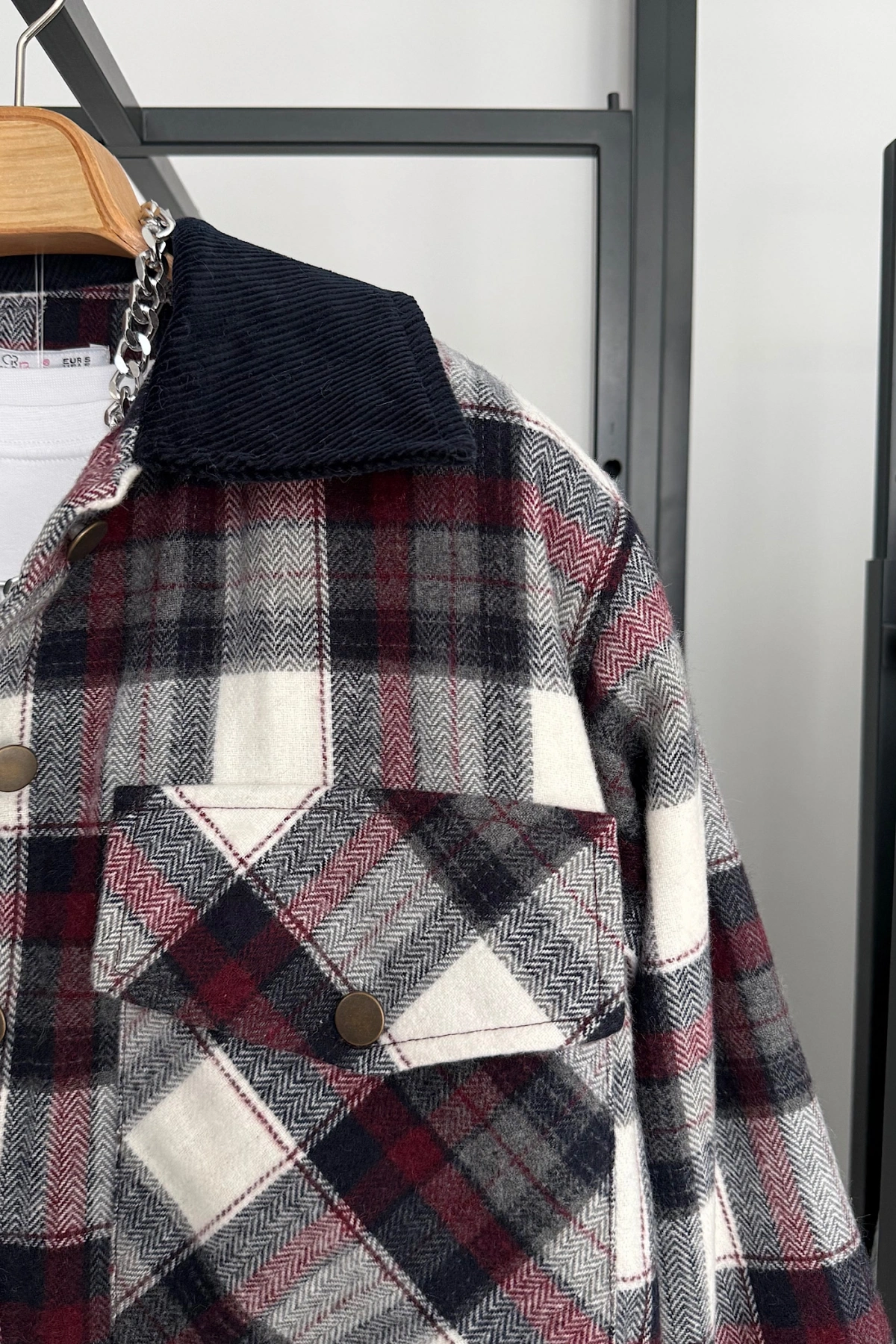 Kadife Detaylı Oduncu Ceket Bordo