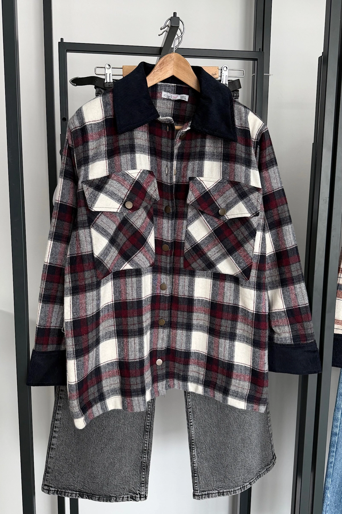 Kadife Detaylı Oduncu Ceket Bordo